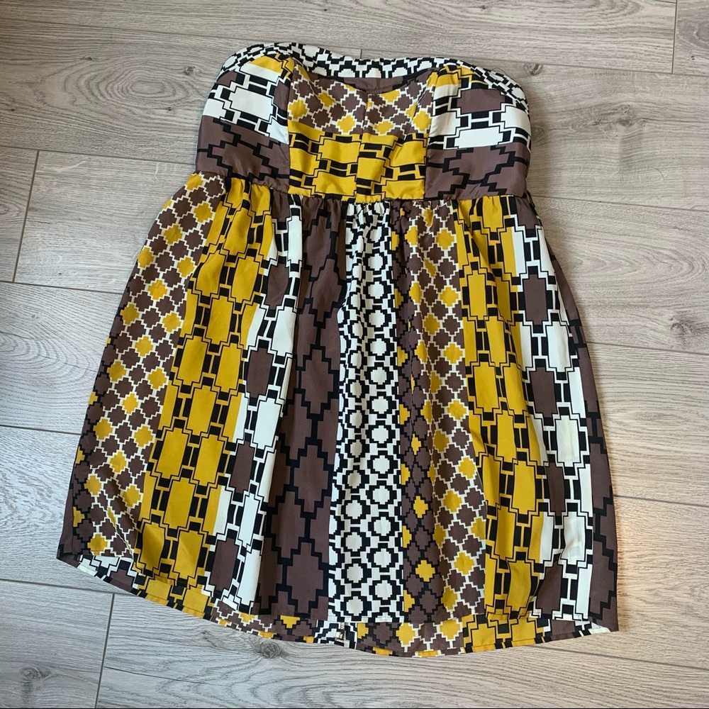 Torrid plus size dress strapless boho Aztec print brown yellow size 14 US - Picture 3 of 15